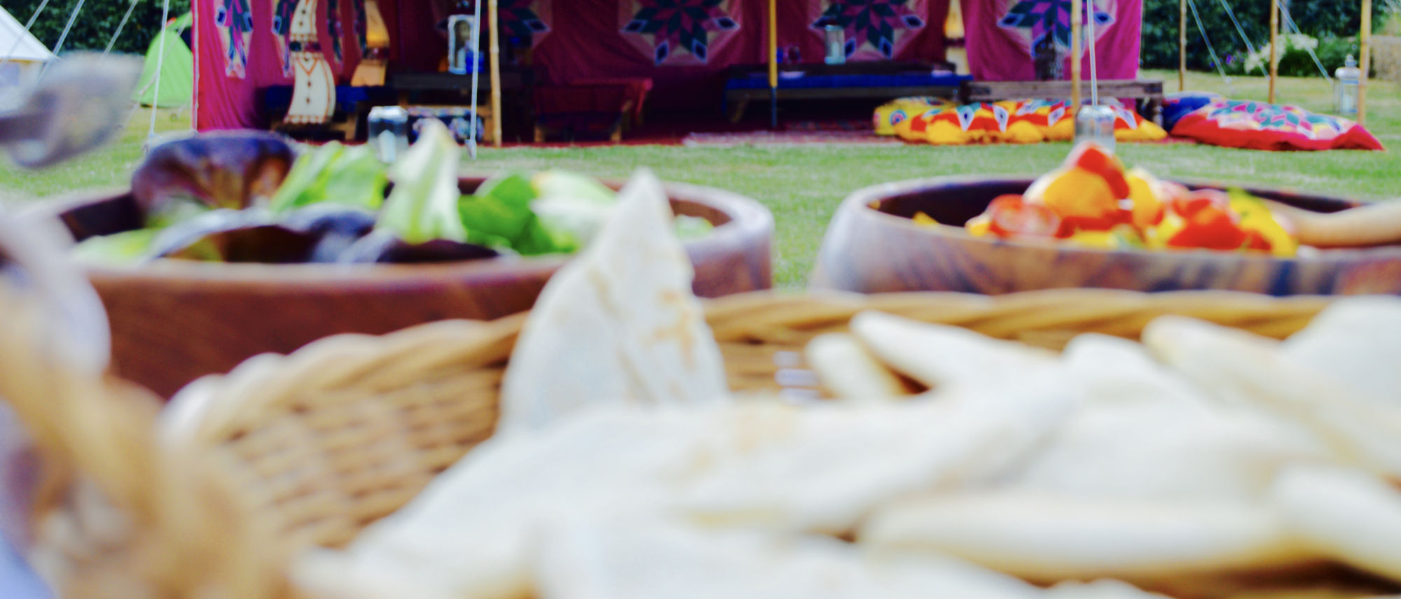 Foreground food tent background
